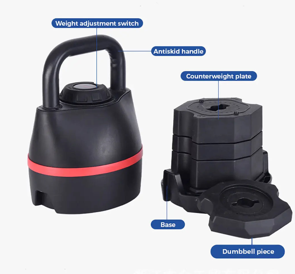 Adjustable Dumbbell Kettlebell 6 Weight Levels 40 Lbs 18 Kgs