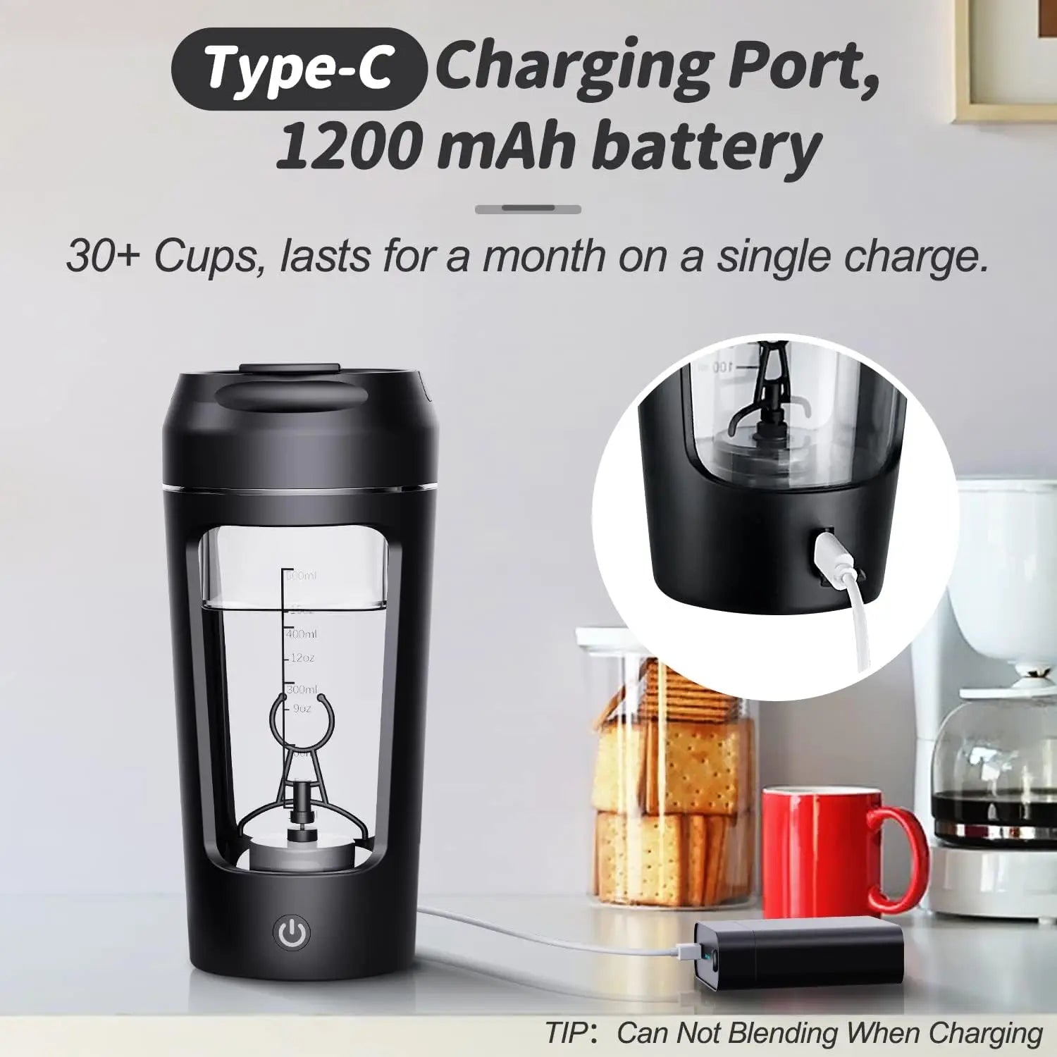 22Oz Electric  Shaker Bottles USB-Rechargeable