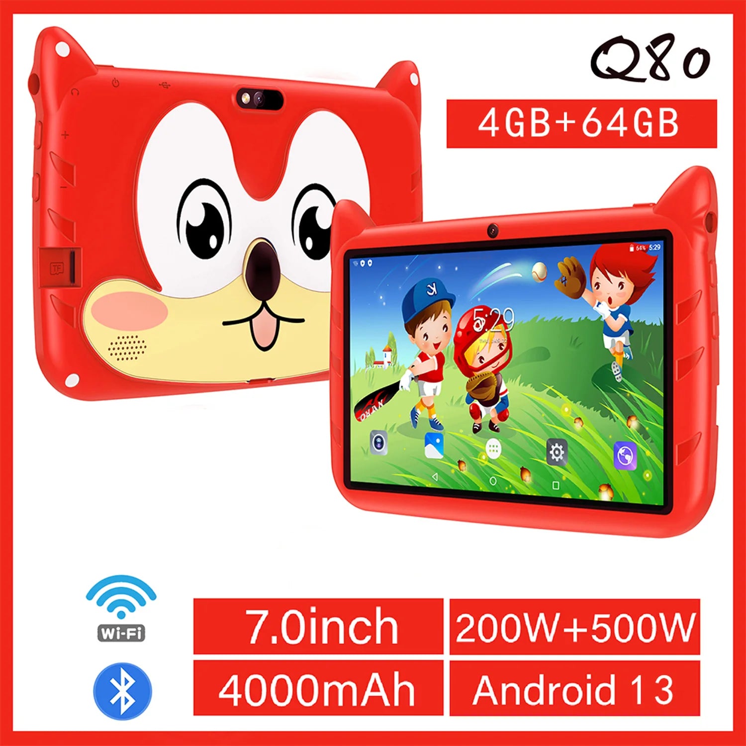 5G WiFi 7 Inch Kids Tablet Quad Core 4GB RAM 64GB ROM Dual Cameras