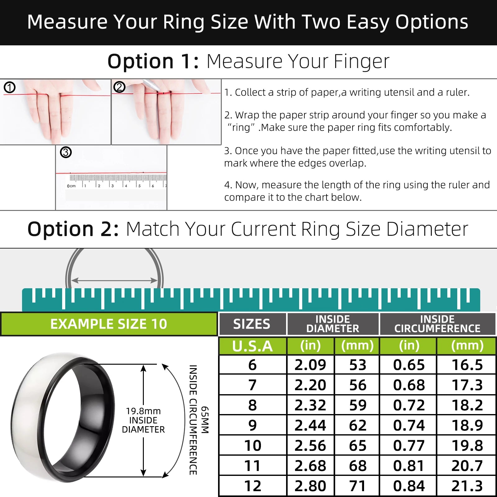 Chip RFID Black or White Ceramics Smart Finger Rewrite Ring 125KHZ