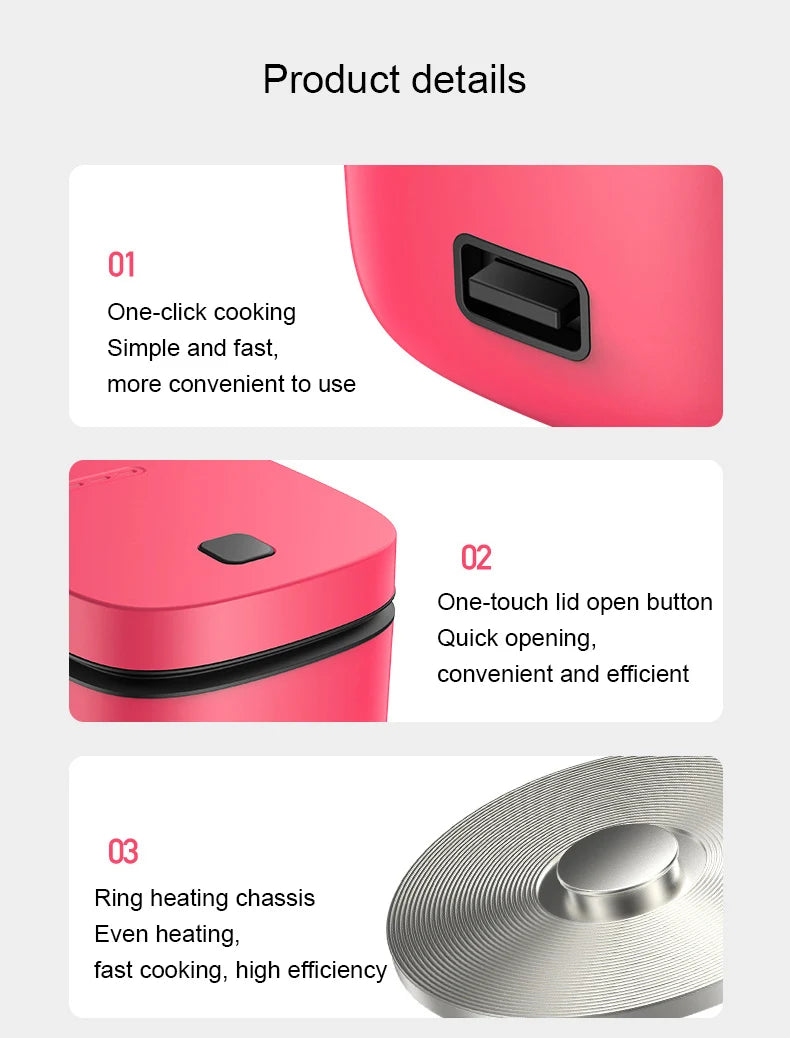 1.2L Mini Electric Rice Cooker Intelligent Automatic Household Kitchen Cooker 1-2 People Small Food Warmer Steamer