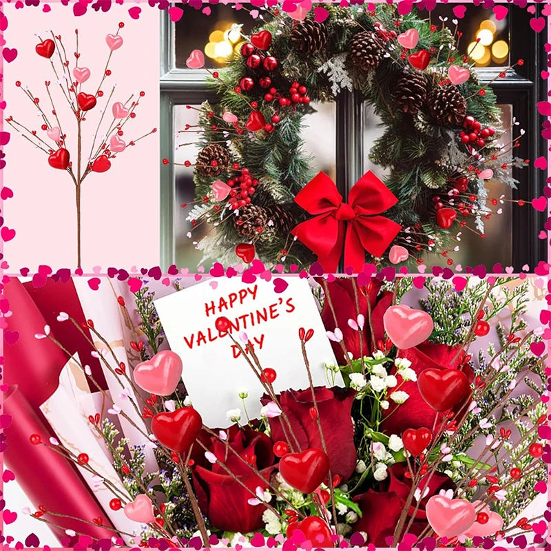 38CM Valentine's Day Gift Artificial Red Pink Berry Stem Fake Bouquet