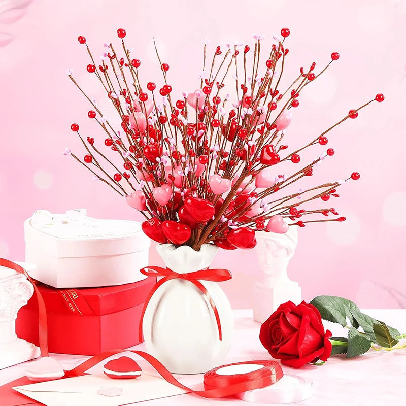 38CM Valentine's Day Gift Artificial Red Pink Berry Stem Fake Bouquet