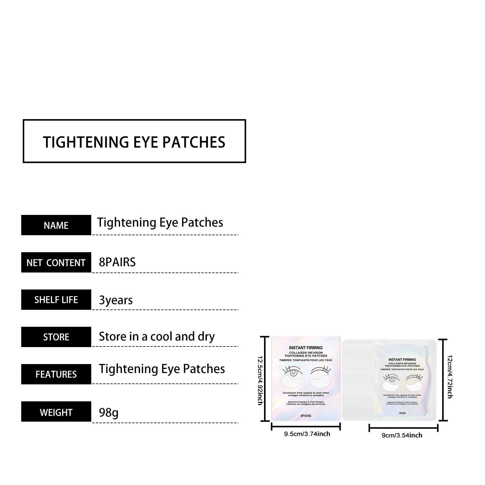 Collagen Under Eye Patches 8 Pairs Hydrogel Eye Mask for Dark Circles Puffy Eyes Wrinkles