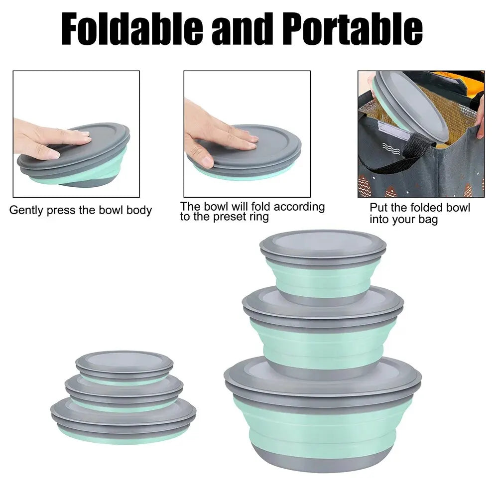 3 Pieces Silicone Folding Bowls with Lid