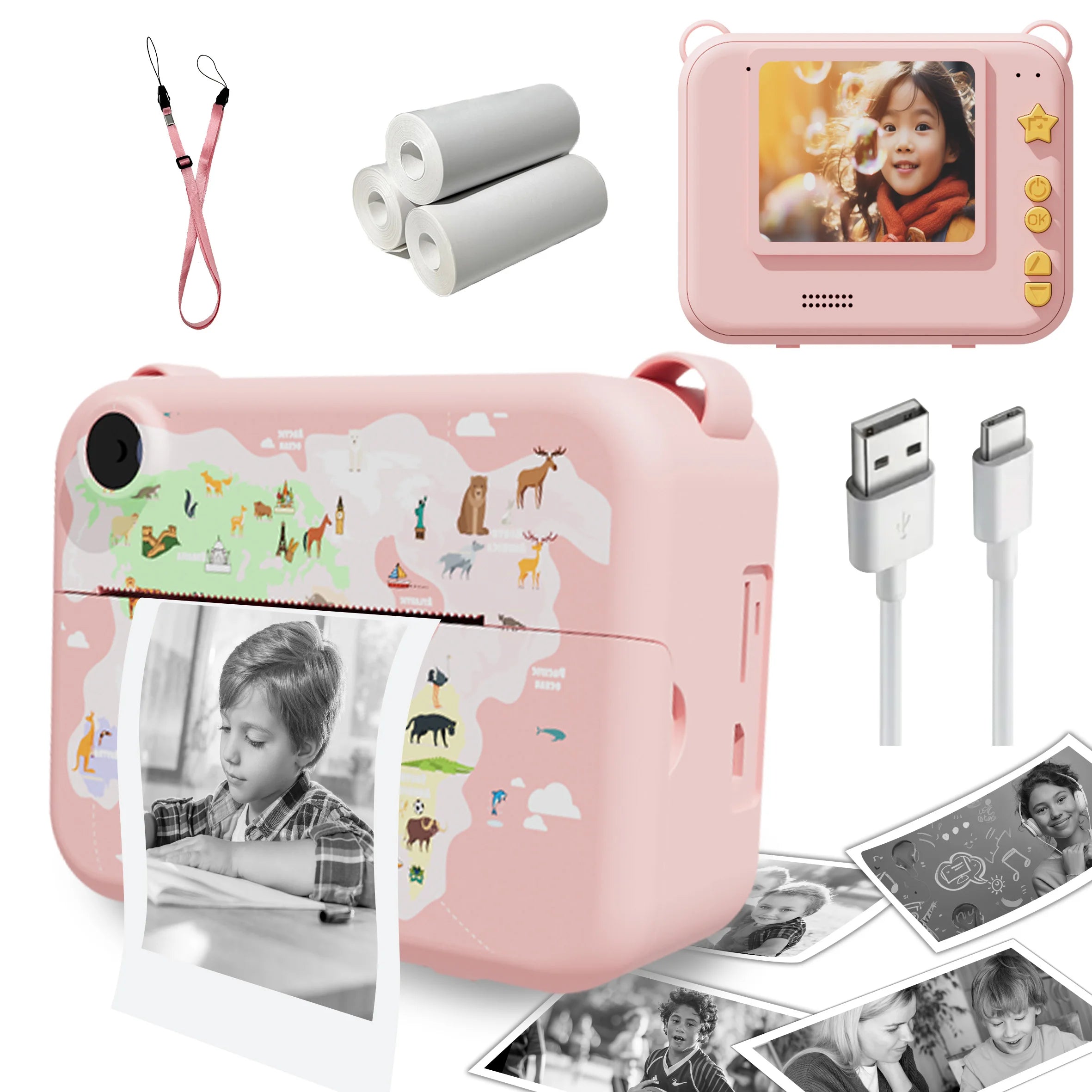 Children Camera Instant Print Photo 1080P HD with Mini Thermal Printer