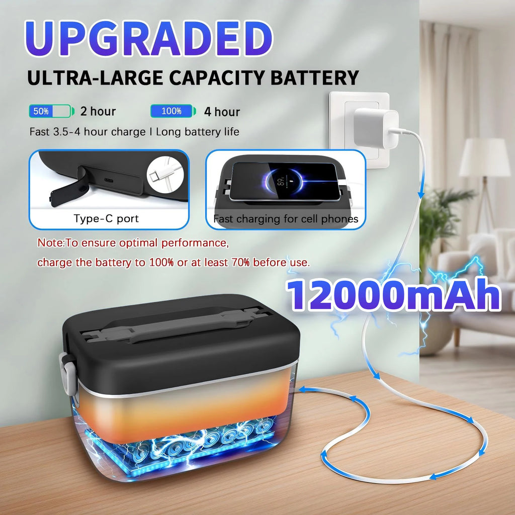 12000 mAh Wireless Lunch Box Portable Food Heater with Five-Sided Heating