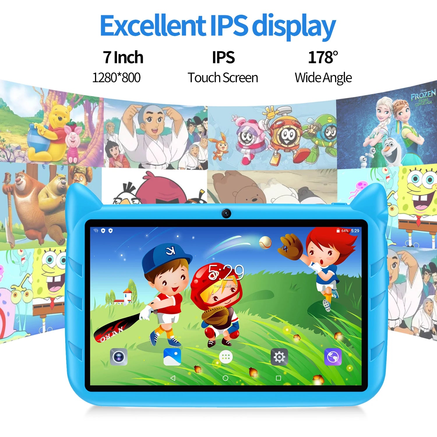 5G WiFi 7 Inch Kids Tablet Quad Core 4GB RAM 64GB ROM Dual Cameras