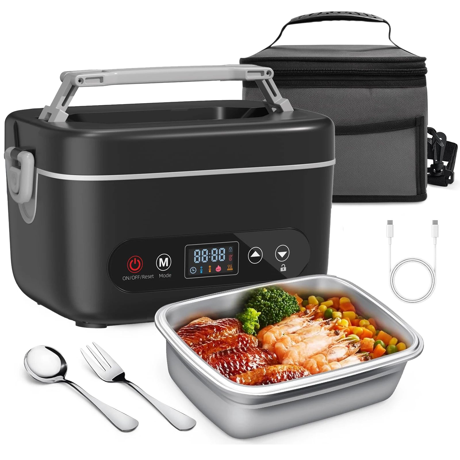 12000 mAh Wireless Lunch Box Portable Food Heater with Five-Sided Heating