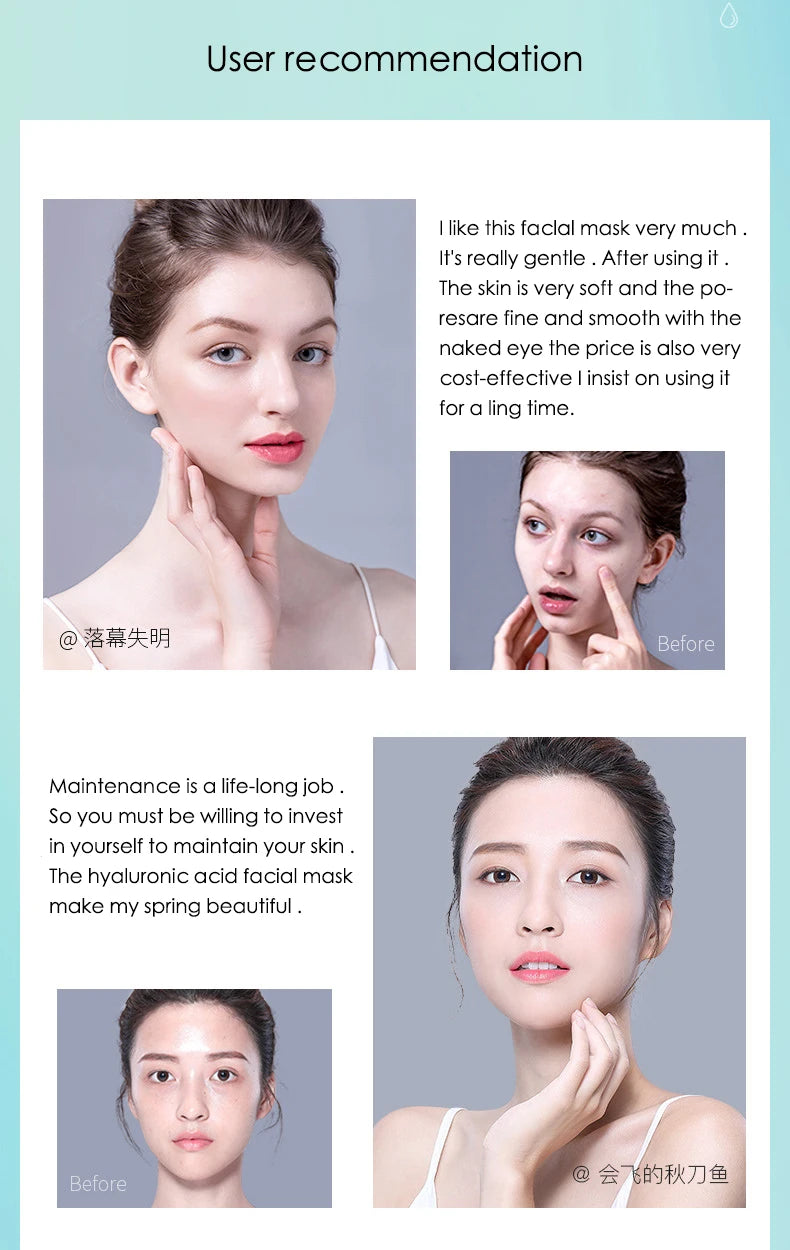 10pcs Hyaluronic Acid Hydrating Facial Mask