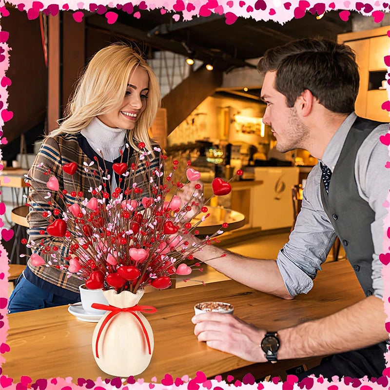 38CM Valentine's Day Gift Artificial Red Pink Berry Stem Fake Bouquet